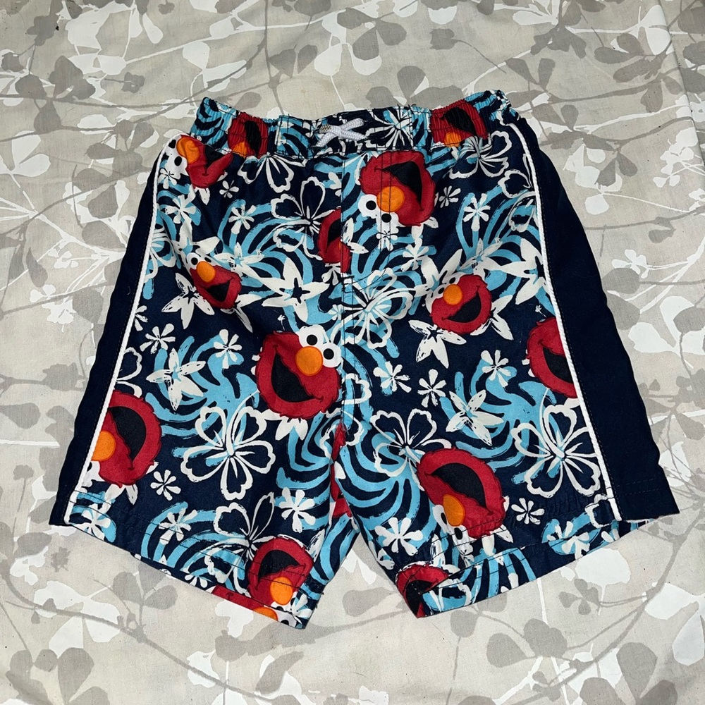 Sesame Street Elmo Boys Blue Red Printed Swimming Board Shorts